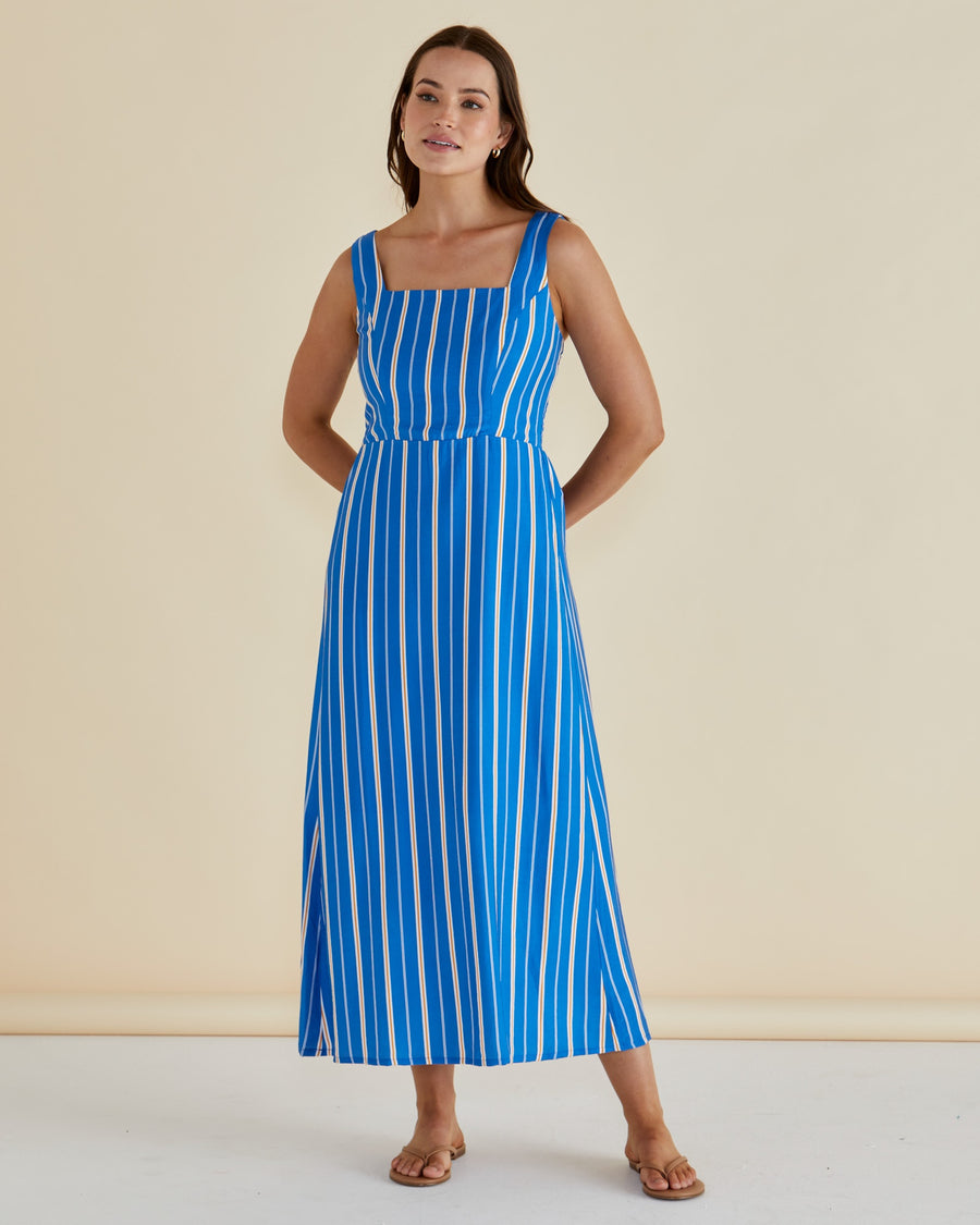 Tegan Midi Dress - Blue Stripe