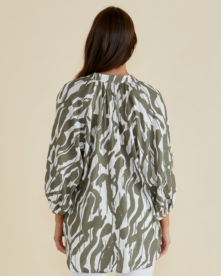 Grazia Blouse - Olive Geometric Print