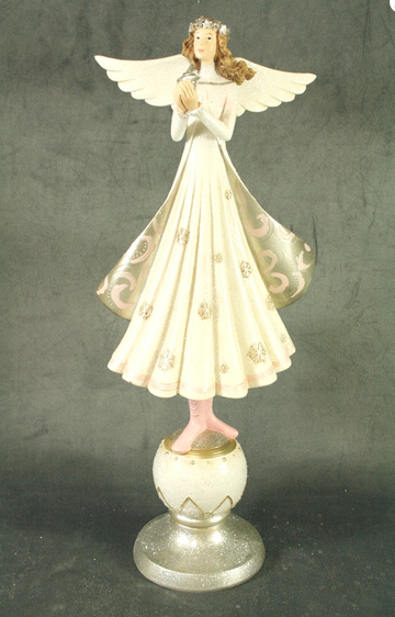 White Pink Angel Standing On Ball