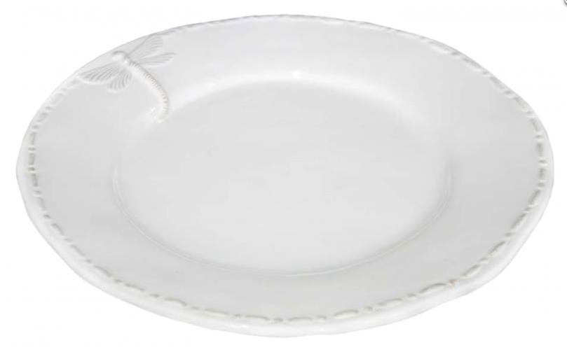 Dragonfly Stoneware White Dinner Plate