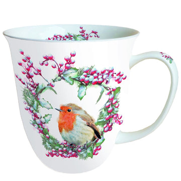 China Tea Cup - Robin In Wreath