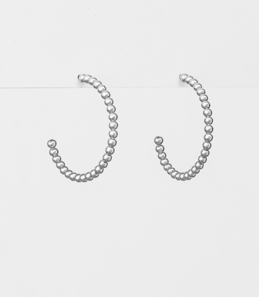 Silver Bead Hoop Earrings