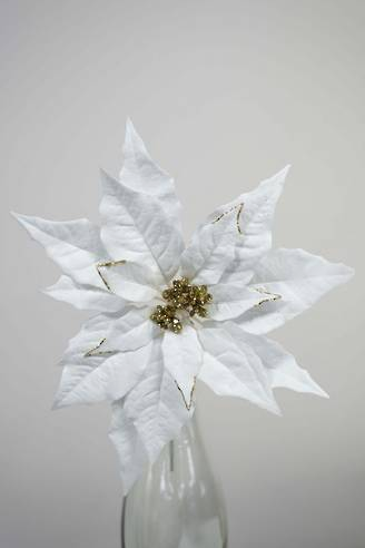 White Poinsettia Pick 12.5 CM