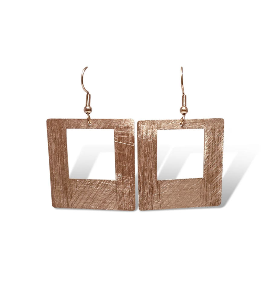 Carre Square Earrings - Rose Gold