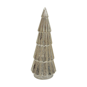 Antique Silver Ribbed Snow Light Up Tree - Small