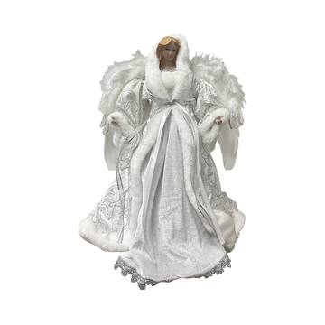 Hooded Tree Top Angel In White Silver