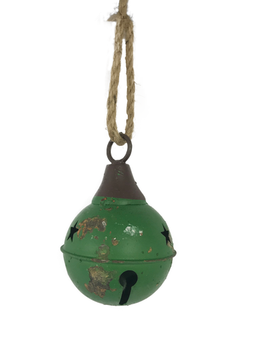 Aged Green Metal Ball Bell Hanging Decoration