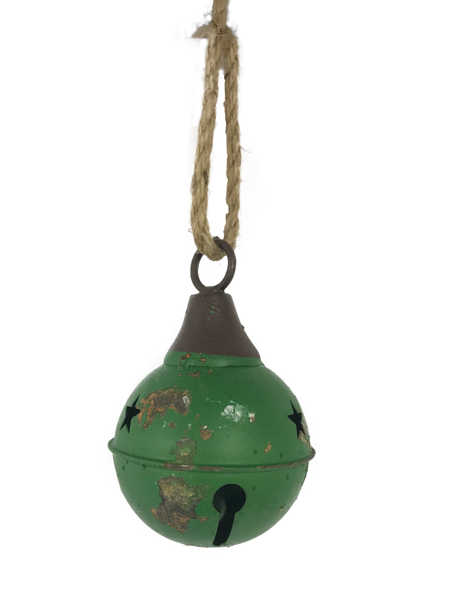 Aged Green Metal Ball Bell Hanging Decoration