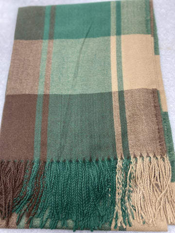 Large Check Cashmere Scarf - Green