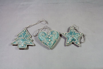 Hand Embroidered Aqua/Silver Hangers - Set of 3