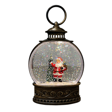 Small Santa In Oval Lamp Snowglobe