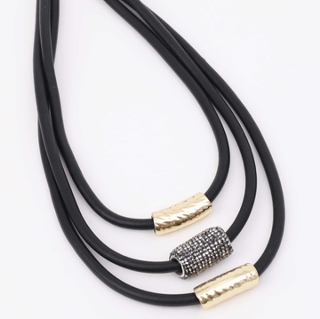 3 Strand Rubber & Metal Disc Necklace