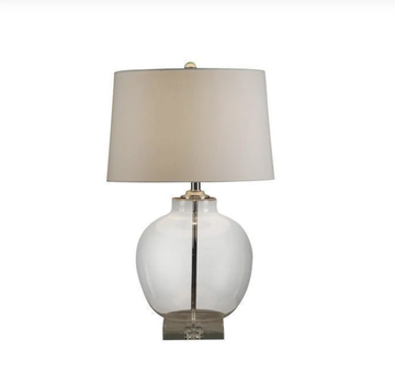 Glass Urn Lamp with White Linen Shade