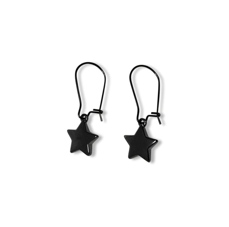 Steel Me Small Black Star Earrings