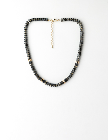 Black Labradorite with Gold Beads Necklace