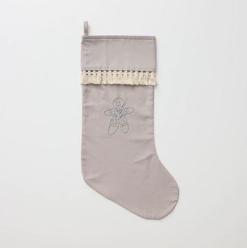 Christmas Stocking Gingerbread with Tassels - Grey
