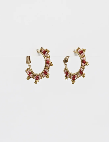Boho Little Hoop Earrings - Red/Pink