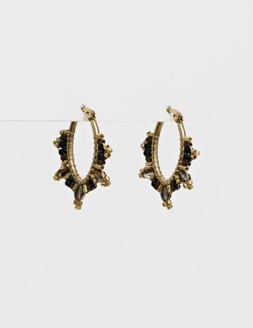 Boho Oval Hoop Earrings - Black/Gold