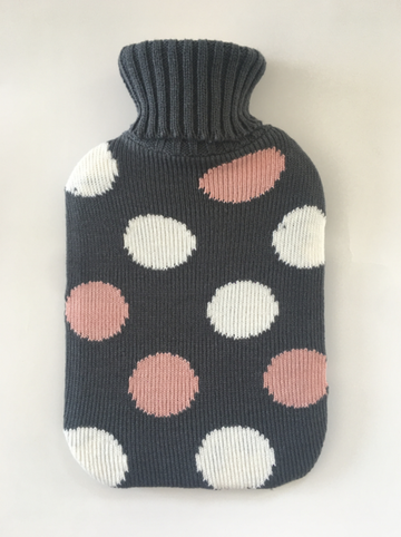 Knit Hot Water Bottle & Cover - Grey Dots