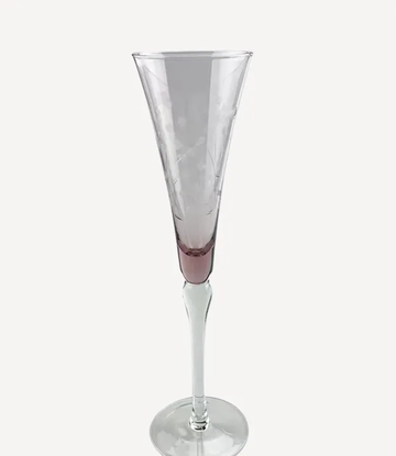 Floral Etched Champagne Glass Pink - Set of 4