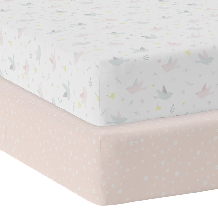 2pk Jersey Cot Fitted Sheet - Ava/Blush