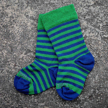 Long Merino Stripe Baby Socks - Blue Lime Stripes