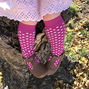 Long Merino Stripe Baby Socks - Pink White Spots