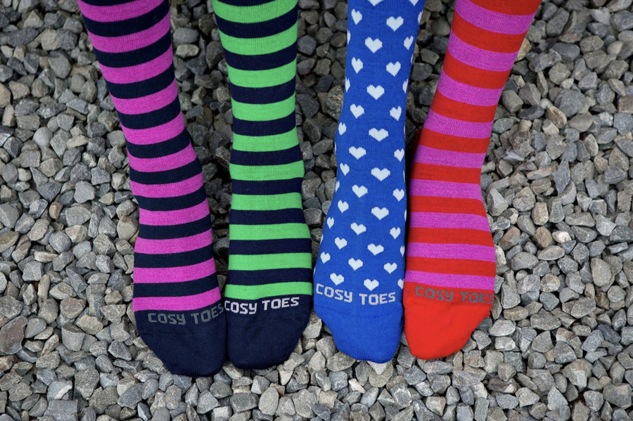 Merino Wool Knee High Socks - Navy Green Stripes