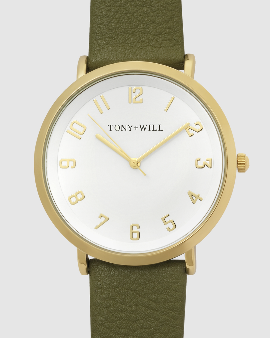 Astral Leather Watch - Gold/White/Khaki