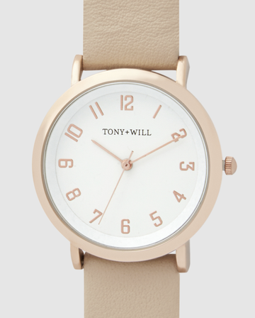 Small Astral Leather Watch - Rose Gold/White/Stone