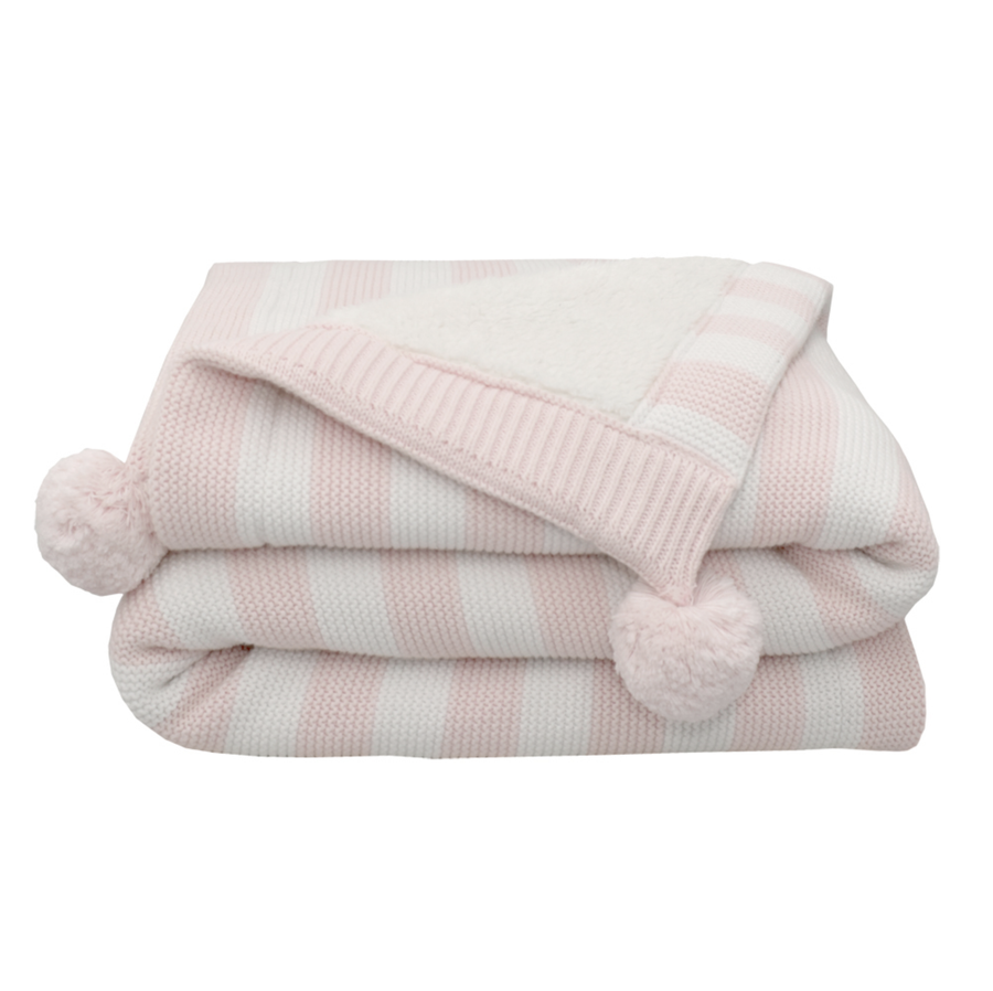 Luxe Pompom Sherpa Blanket - Blush Stripe