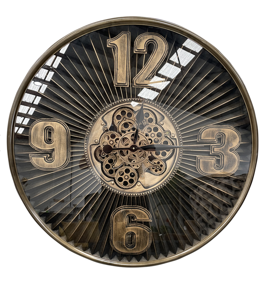 Aged Gold Big Numbers Cog Clock - 80cmw