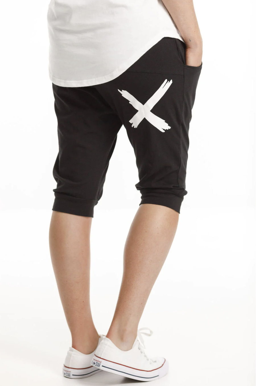 3/4 Apartment Pants - Black with White X Print