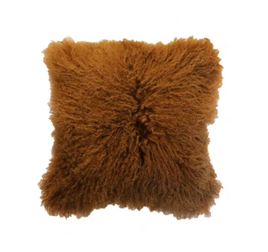 Meru Tibetan Lamb Fur Cushion - Cassia Bark