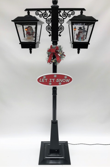 Black Double Street Lamp with Blowing Snow & Musis