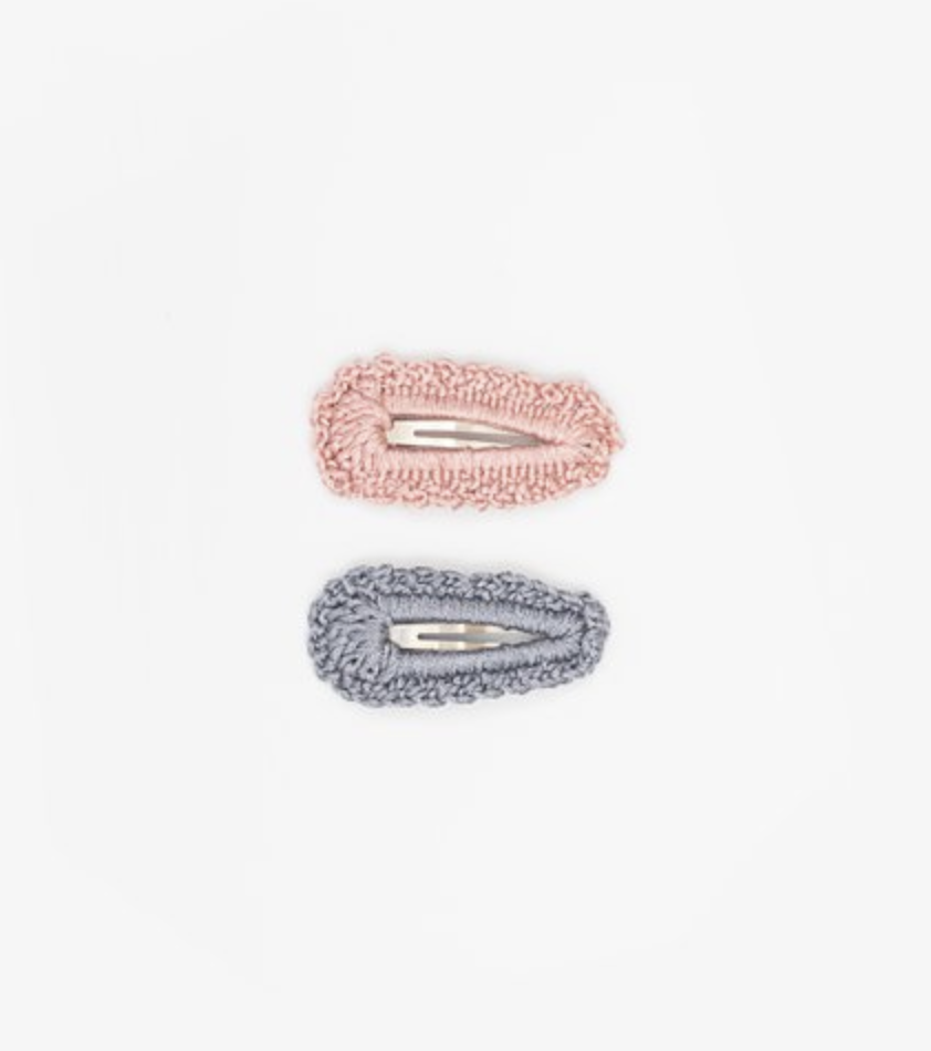 Clips - Crocheted Blush & Blue Grey