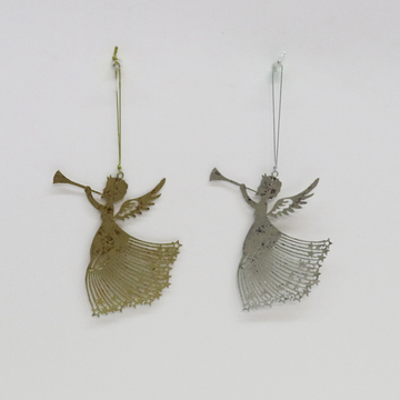 Whimsical Metal Angel with Horn Hanger