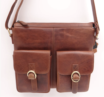 Slim Satchel with Front Pockets - Tan
