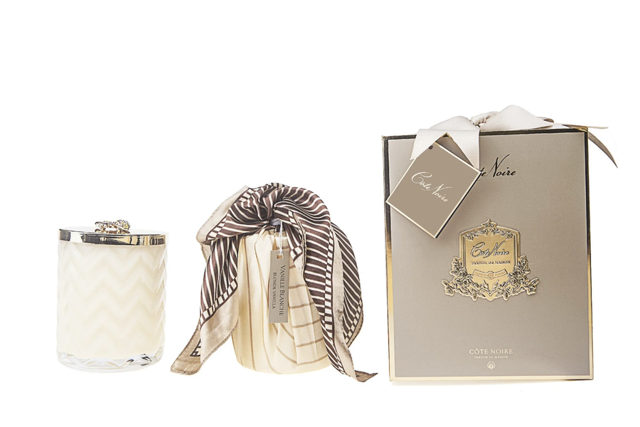 Herringbone Candle with Scarf Blond Vanilla - Cream & Golden Bee Lid