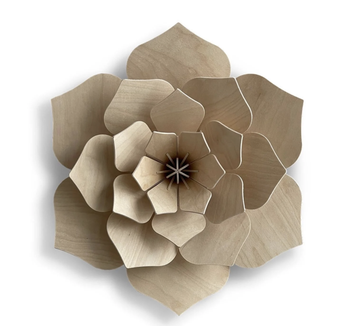 3D Wooden Decoration Flower, 24cm - Natural Wood