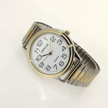 Stretch Round Large Watch - Two Tone