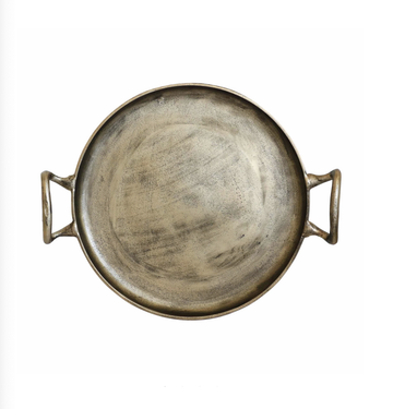 Round Tray With Handles In Antique Brass Finish