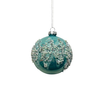 Aqua Glass Ball with Snow Crystals Hanging Decoration