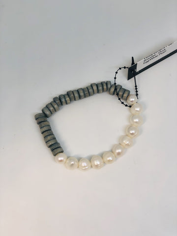 Coco Wood/Genuine Pearl Bracelet - Duck Egg/White Pearl
