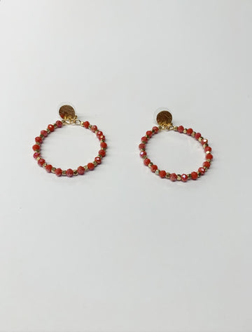 Bead Hoop Earrings - Coral