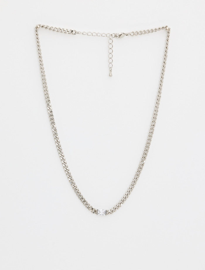 Necklace - Chain with Crystal Silver
