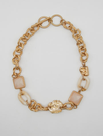 Chunky Beaten Chain with Pink Quartz Necklace