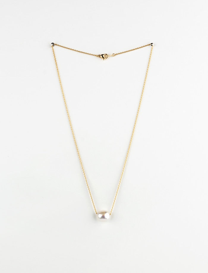 Necklace - Gold Fresh Water Single Pearl Choker Chain