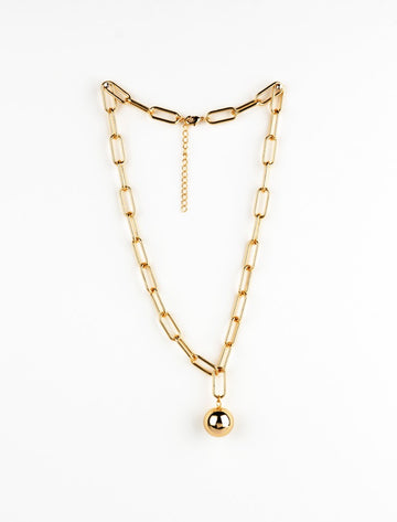 Necklace - Gold Large Link Chain with Gold Ball Pendant