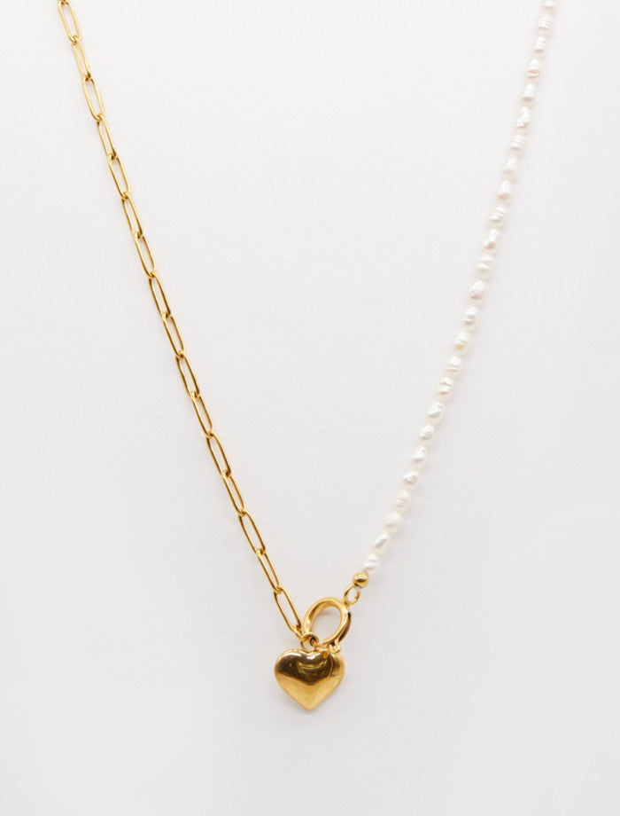 Necklace - Laret Heart & Pearl Gold